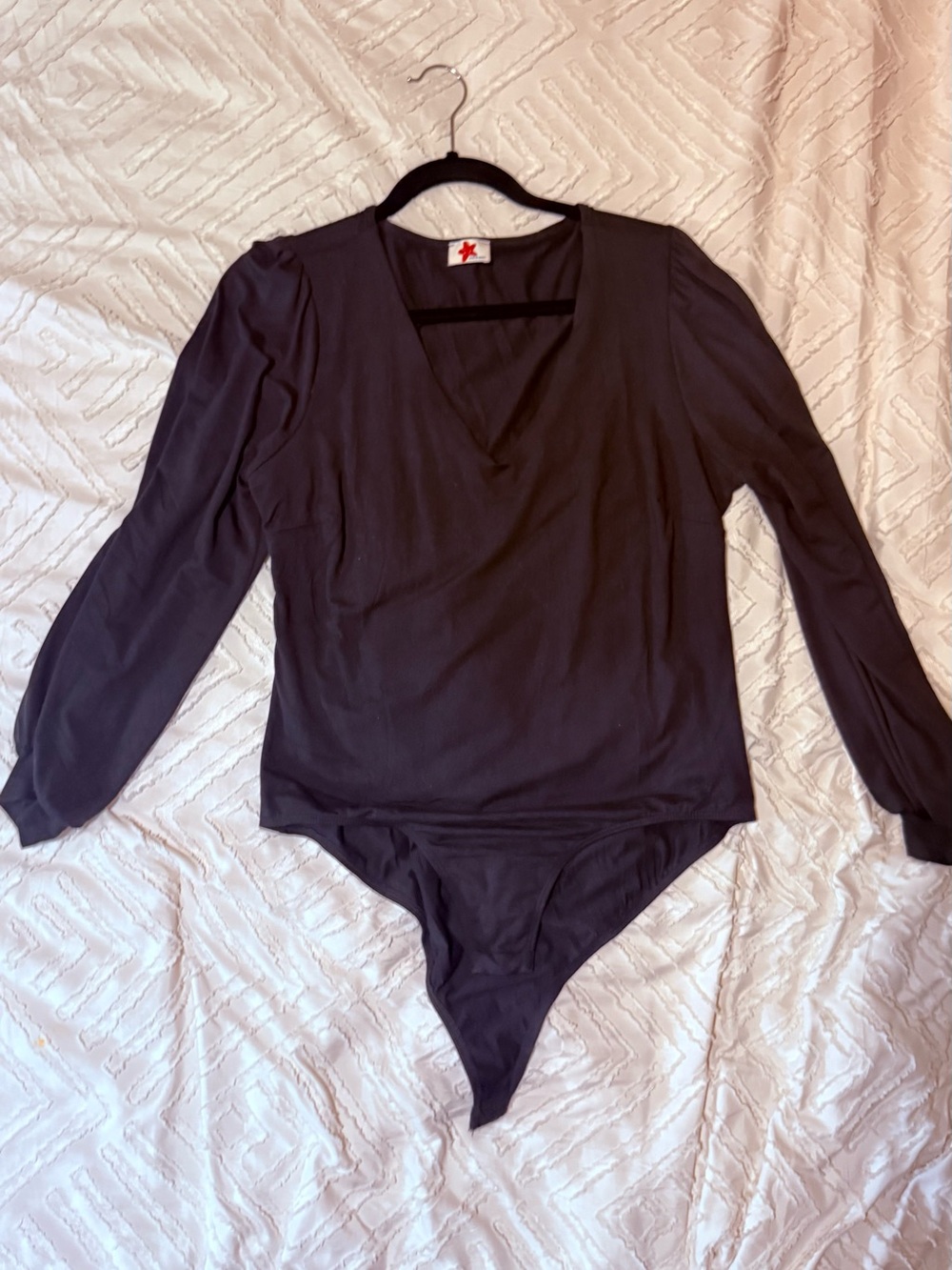Long-Sleeve Black V-Neck Bodysuit